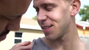 Step father and Step son gay sex in the backyard