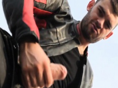 Horny boy Pete whips out his package and shows it off in public