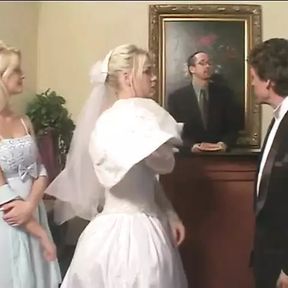 Blonde Nice Tits Bride Sucks and Fucks Two Rock Hard Cocks in Bed