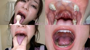 Yuri Adachi - Showing inside cute girl's mouth, chewing gummy candys, sucking fingers, licking and sucking human doll, and chewing dried sardines - MOV
