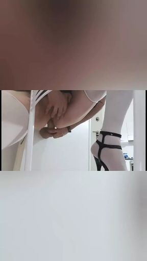 Transvestite fucks with amateur dildo