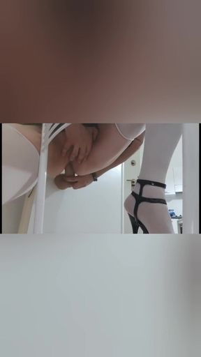 Transvestite fucks with amateur dildo