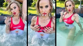 Marlboro girl smokes a 2 marlboro 100 at once in the Whirlpool