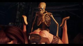Nude Chinese girl rides animated skeleton in dungeon POV