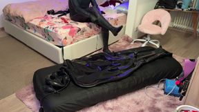 Wife Milks Her Submissive Husband-slave in an Inflatable Latex Bag - E-stim, Rimmer &amp; Heavy Breathing