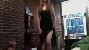 Sizzling hot amateur white lady in black dress undresses on webcam