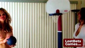 A sizzling game of strip basketball with two gorgeous girls