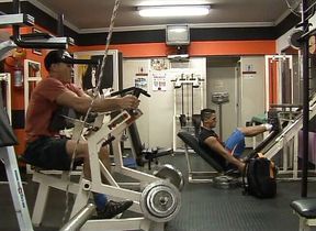 Strong muscle guys fucking and sucking each other in the gym