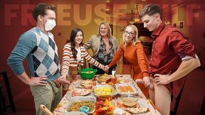 Wild Thanksgiving Orgy with teens in thongs and tank tops
