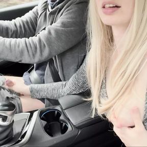 Amazing handjob while driving!! Huge load. Cum eating. Cum play.