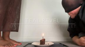 TEAL REVEL - Cruel Birthday Foot Crush: Black Domme Stomps Cake into Sub's Hungry Mouth