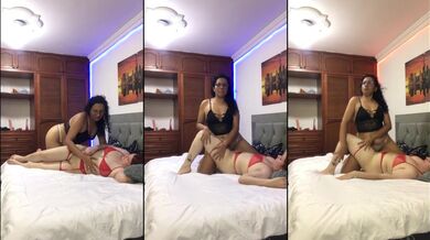My stepsister rides me in lingerie and we scissor till we cum