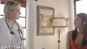 Desperate wife sucks bulging cock while getting examined raw deep throat facial