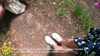 Training Zero Femdom Pussy Licking Slave in the Woods! Outdoor Public Orgasm Real Homemade Amateur