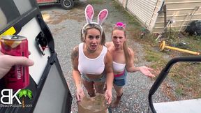 Stepmom and Stepdaughter Share a Huge Cock and Cumshot with Free Candy - Hardcore Trailer