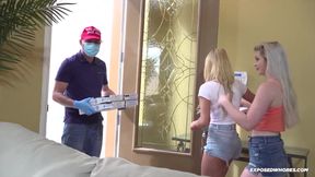 Kay Carter and Davina fuck the pizza boy