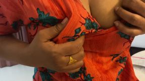 Arabian Girl Pressing Her Big Boobs with Sexy Frock in Home