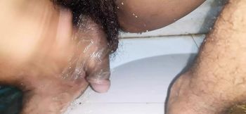 Pee Home Bathroom Black Big Cock Handjob