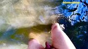 Teen boy pisses on the stone what does he do then? okay