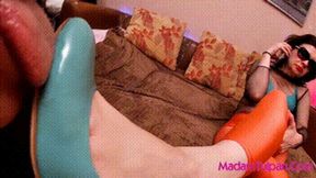 Eating, Licking and Sucking Blue Shoes Of Mature Lady