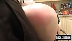 Dark-haired submissive slut obeys maledom commands