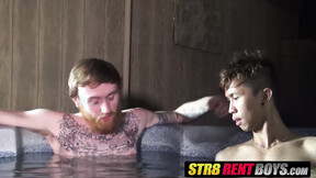 Asian twink gets big pierced shaft inside his anus