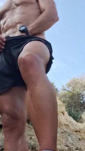 Risky Outdoor Wank - Public Beach - Big Cock Out While Strangers Walk Past   Clip 2
