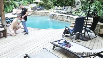 Pool security guard barebacks trespassing twink