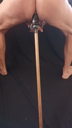 Satisfying my asshole with a dildo enlarged by rough rings