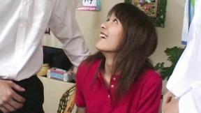 ”Japanese Teen Blowjob Two Cock with white panty”