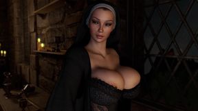Futanari. a Nun with a Big Dick Fucking in a Temple.