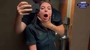 Public toilet gets risky romp from Eva Soda, XXX! Sodas fly as insane McDonald's worker gets fucked.