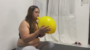 Blowing Giant Yellow Balloon until it Burts!