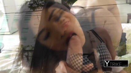Asian teen with black tights is fucking with a horny backpacker.