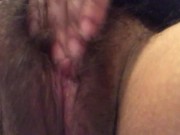 Horny ftm wet and hard at friends house, hides to jerk huge clit to orgasm