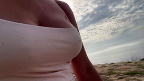 Italian MILF shows off big tits in public nature setting