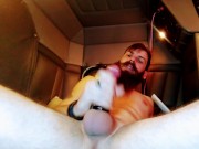 Bearded truck driver masturbating