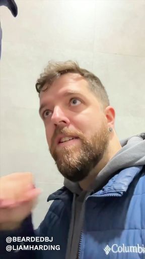 hot daddy with big cock gets sucked in public bathroom by sexy bear
