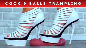 Smashing Your Cock & Balls Under My White Gladiator Platform Heels (D83) - Bug Cam - Trampling CBT Ballbusting Crush Fetish