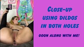 Close-up Using Dildos in Both Holes