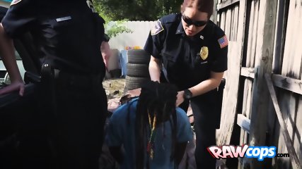 Perverted cops take rhasta criminal in alley and fuck his cock