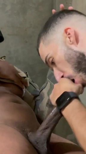 Hung Black Soldier Face-fucks Eager Cocksucker in Basement