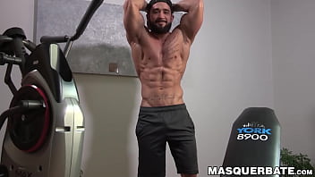 Bearded guy Zack Lemec shows off his muscles during jerk off