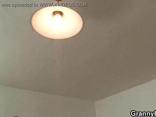 Blond granny in nylons rides stranger's schlong