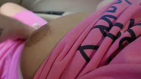 18-year-old cutie flashes her big tits and pussy in the car