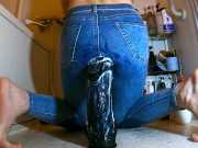 Through hole in JEANS onto a monster Dildo DEEP | Fisting | Juicy with a teenager | Teen | squirting