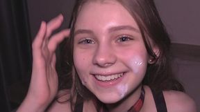 College Cutie's Mouth Packed Full of Cum