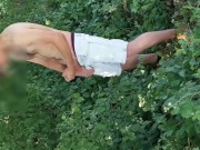 My Hairy boyfriend masturbates in the wood and got caught!!