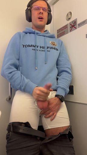 Jerking off and Cumming on Plane. Wish You Were Here to Take My Cum Into Your Mouth!