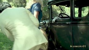 Blu-haired beauty Natasha gets ravished rough by Paul in a raunchy outdoor romp